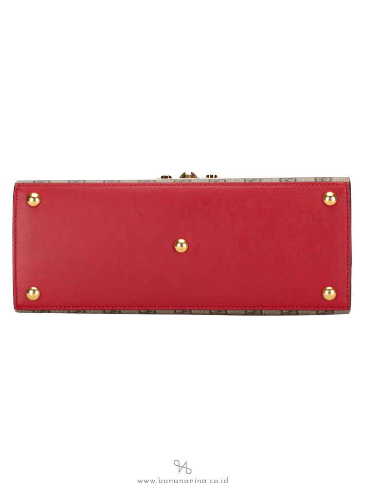 GUCCI GG Supreme Small Padlock Top Handle Bag Beige Red Purple