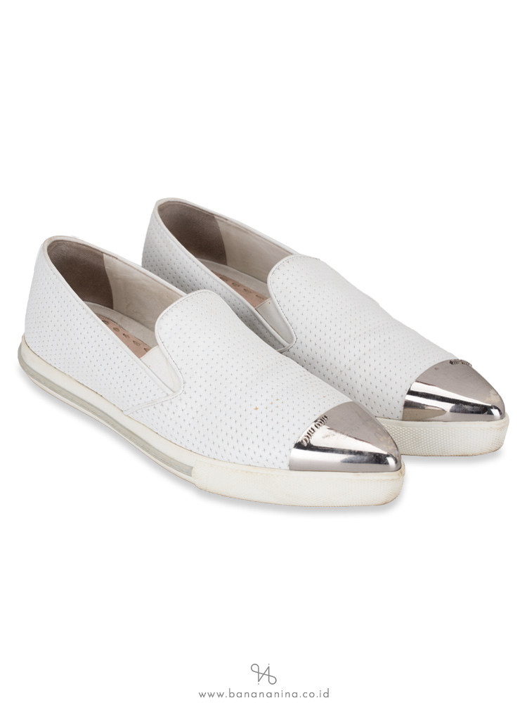 MIU MIU Cap Toe Perforated Leather Sneaker White Sz 40