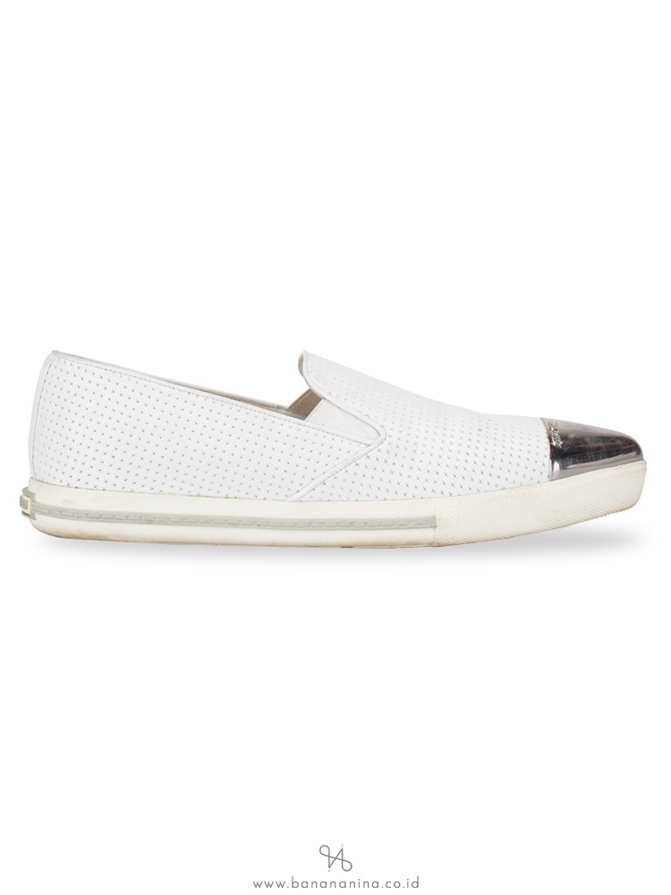 MIU MIU Cap Toe Perforated Leather Sneaker White Sz 40