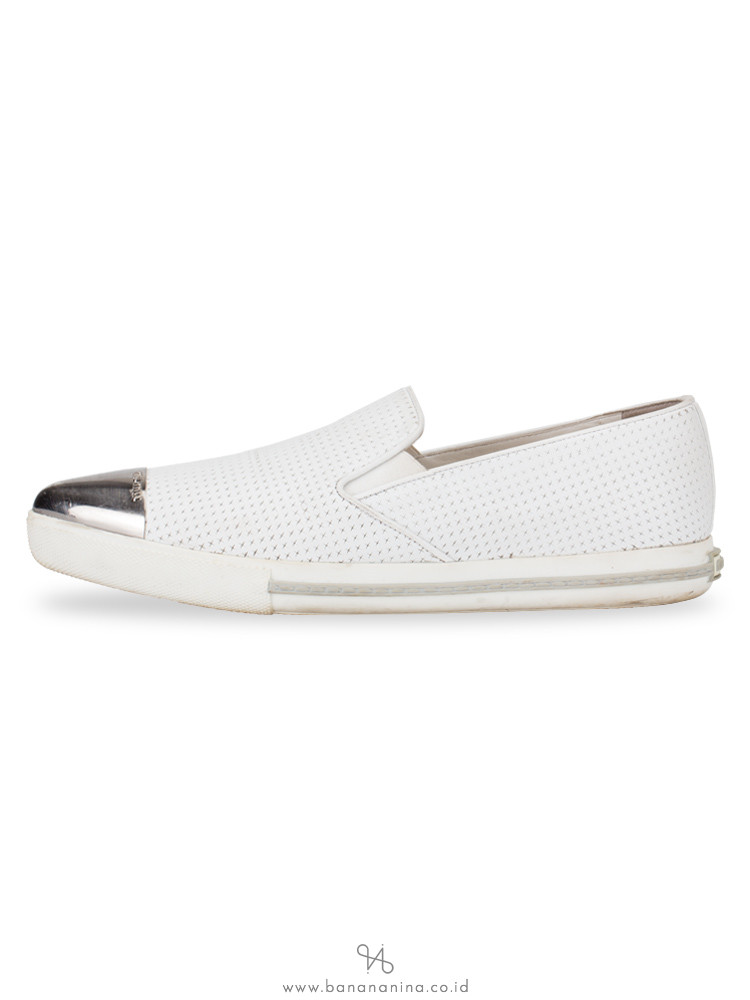 MIU MIU Cap Toe Perforated Leather Sneaker White Sz 40
