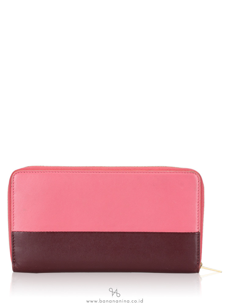 CELINE Bi-color Leather Zip Wallet Bordeaux Pink Rust