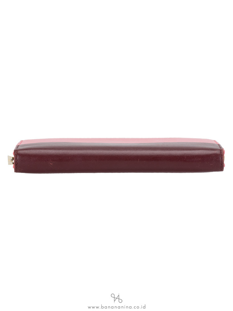 CELINE Bi-color Leather Zip Wallet Bordeaux Pink Rust