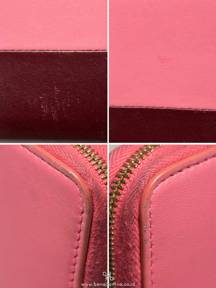 CELINE Bi-color Leather Zip Wallet Bordeaux Pink Rust