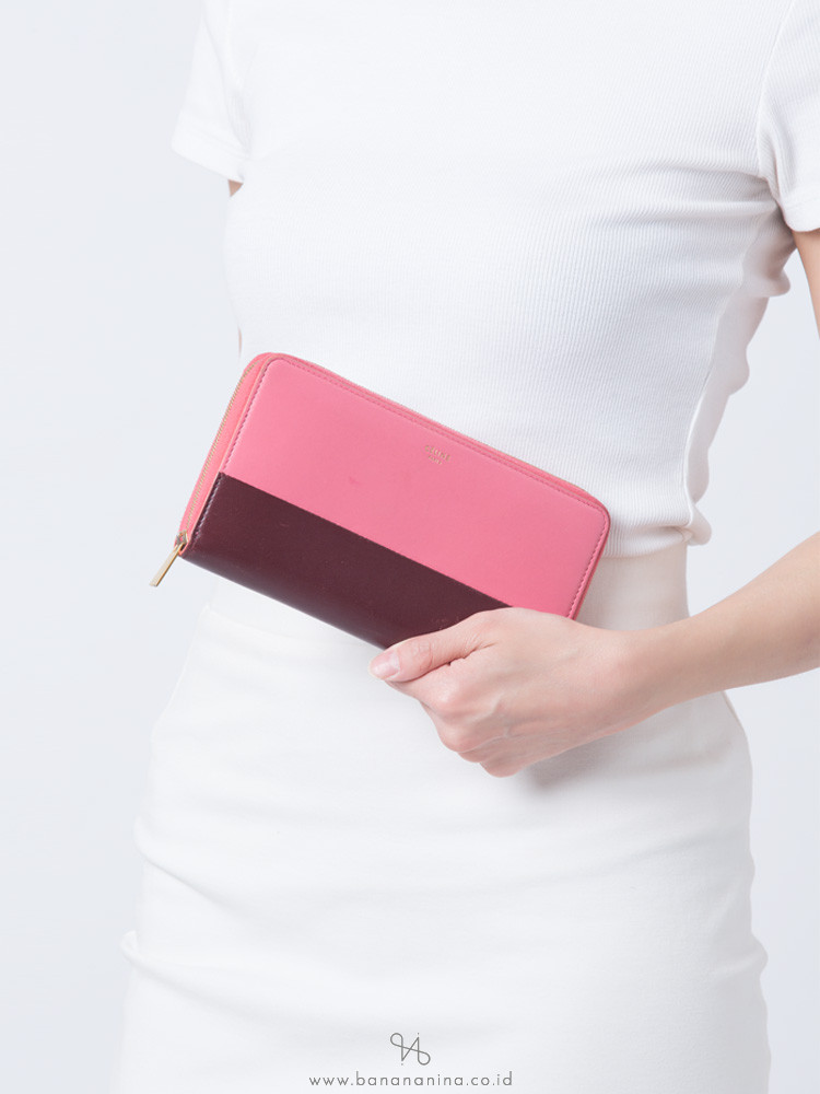 CELINE Bi-color Leather Zip Wallet Bordeaux Pink Rust