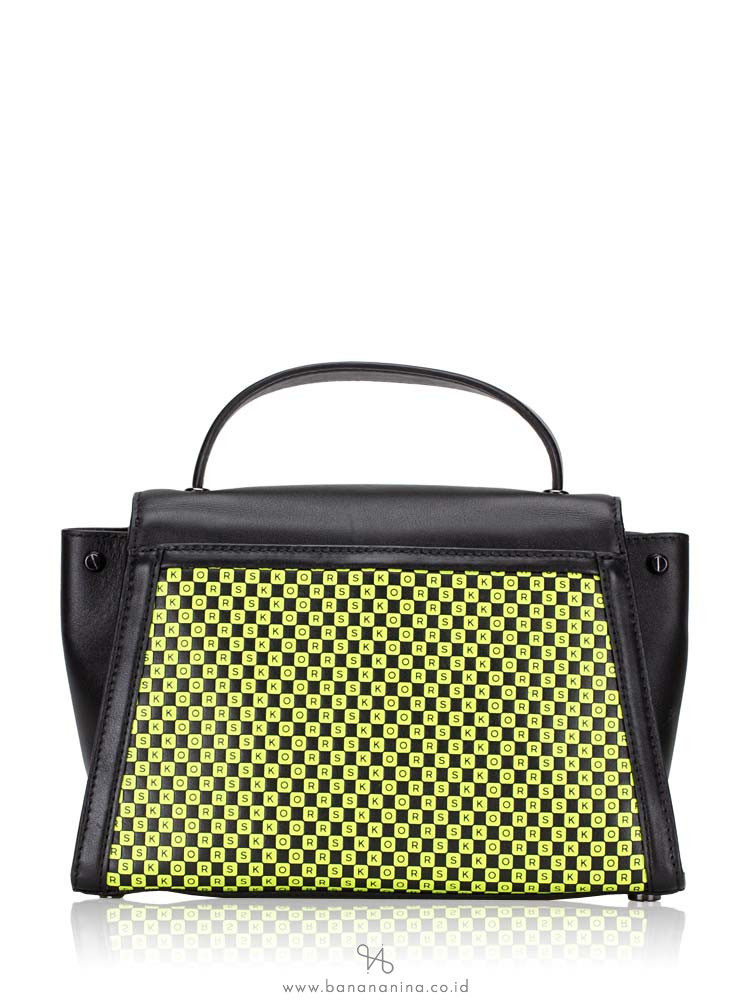 MICHAEL KORS Whitney Medium Checkerboard Top Handle Satchel Black Neon Yellow