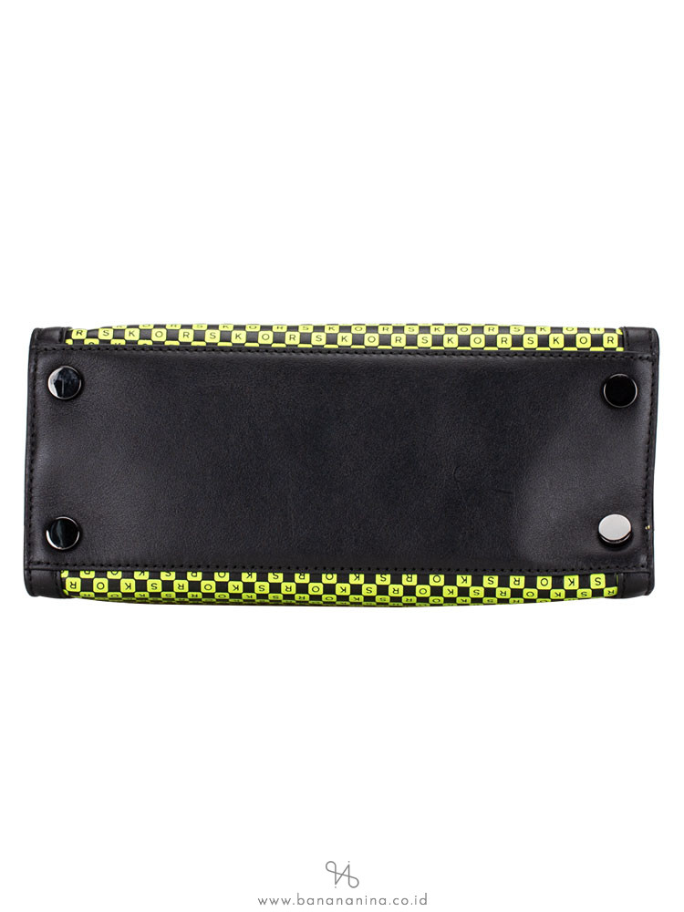 MICHAEL KORS Whitney Medium Checkerboard Top Handle Satchel Black Neon Yellow