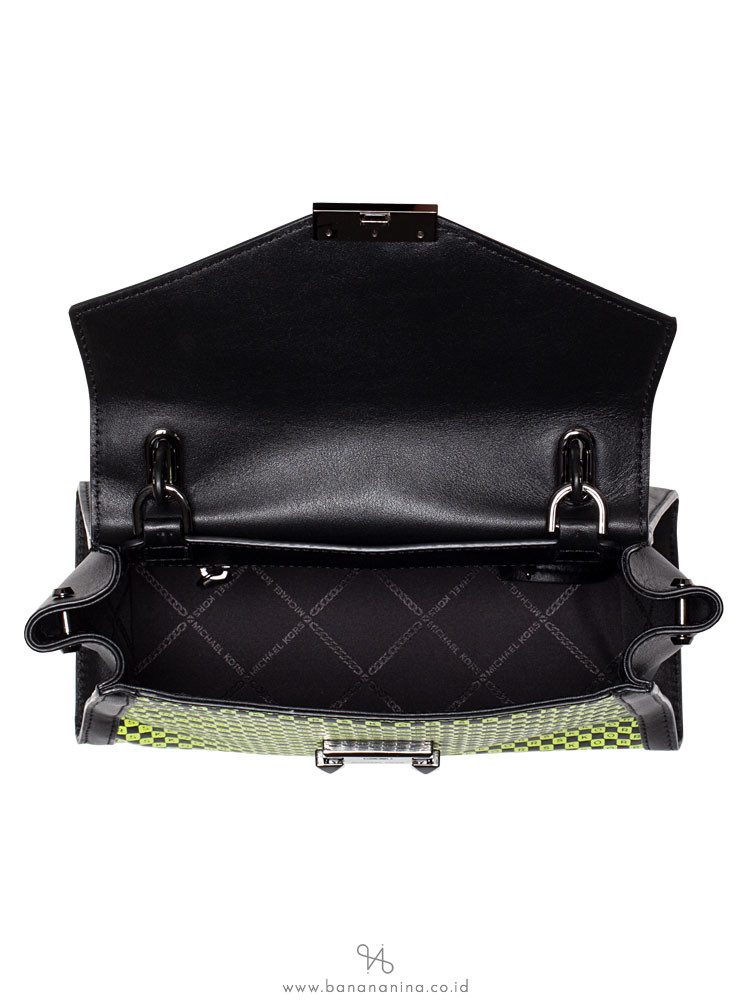MICHAEL KORS Whitney Medium Checkerboard Top Handle Satchel Black Neon Yellow
