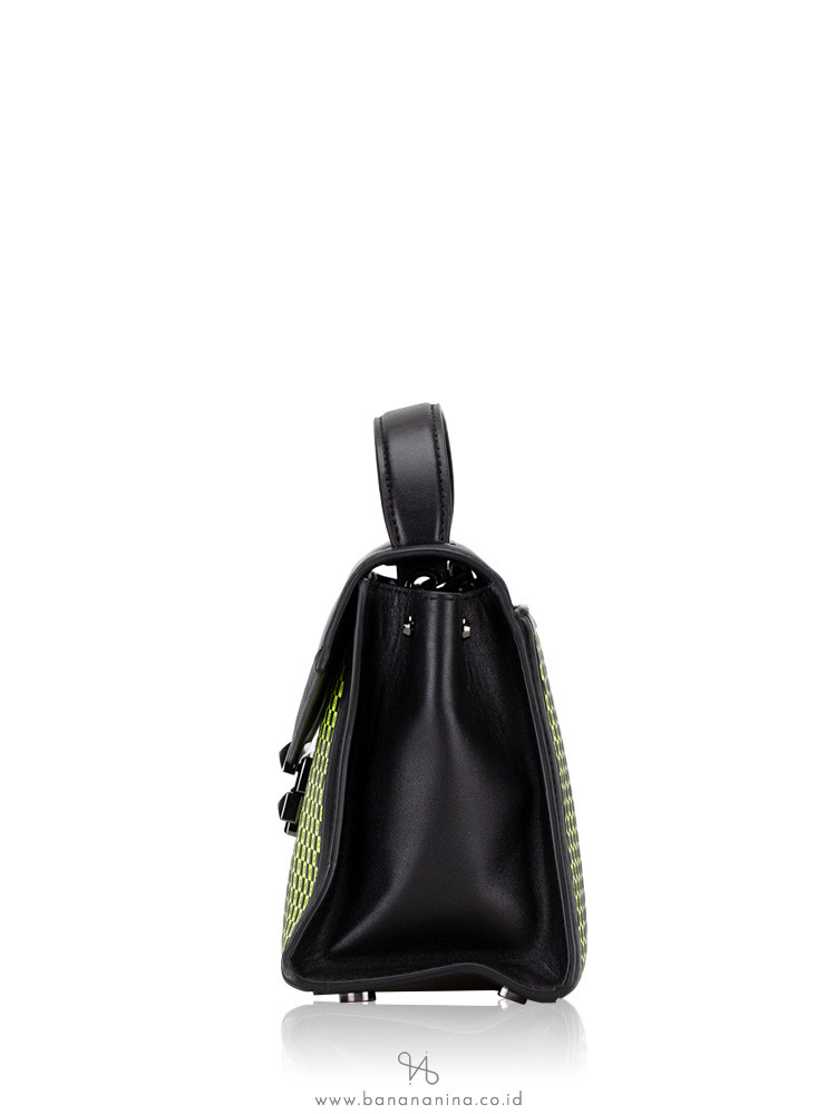 MICHAEL KORS Whitney Medium Checkerboard Top Handle Satchel Black Neon Yellow