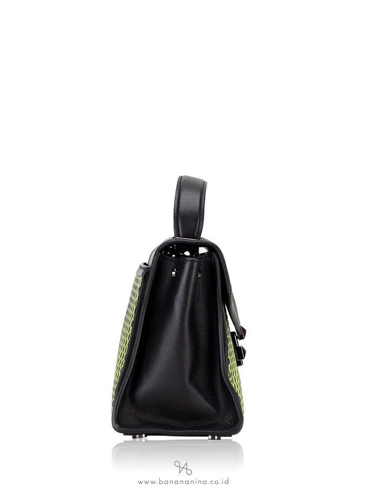MICHAEL KORS Whitney Medium Checkerboard Top Handle Satchel Black Neon Yellow