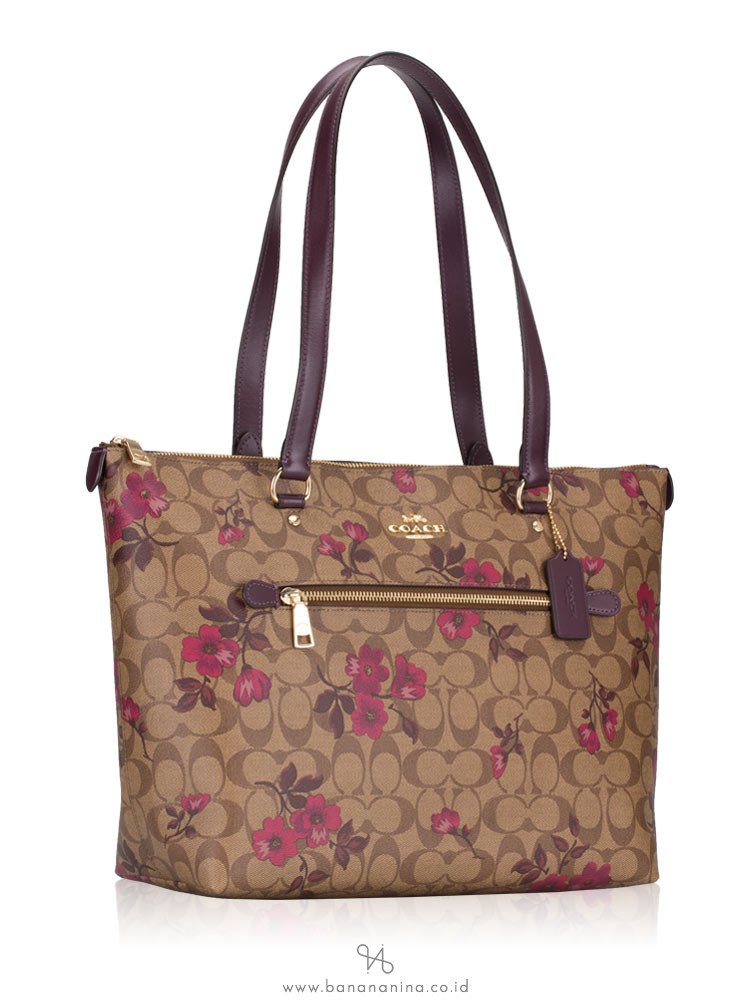 COACH 88876 Signature Victorian Floral Print Gallery Tote Khaki Berry