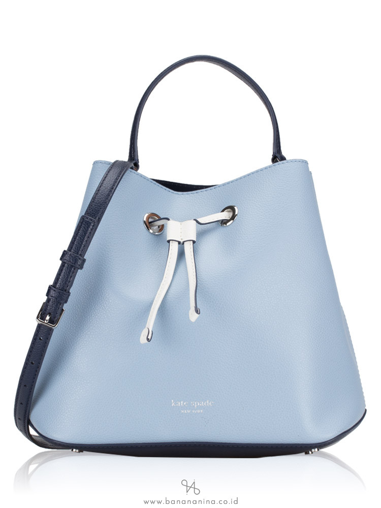 KATE SPADE Eva Leather Large Bucket Bag Blue Dawn Blazer Blue