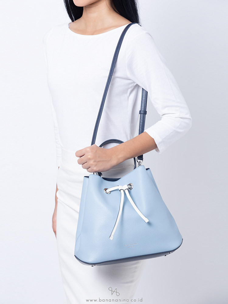 KATE SPADE Eva Leather Large Bucket Bag Blue Dawn Blazer Blue