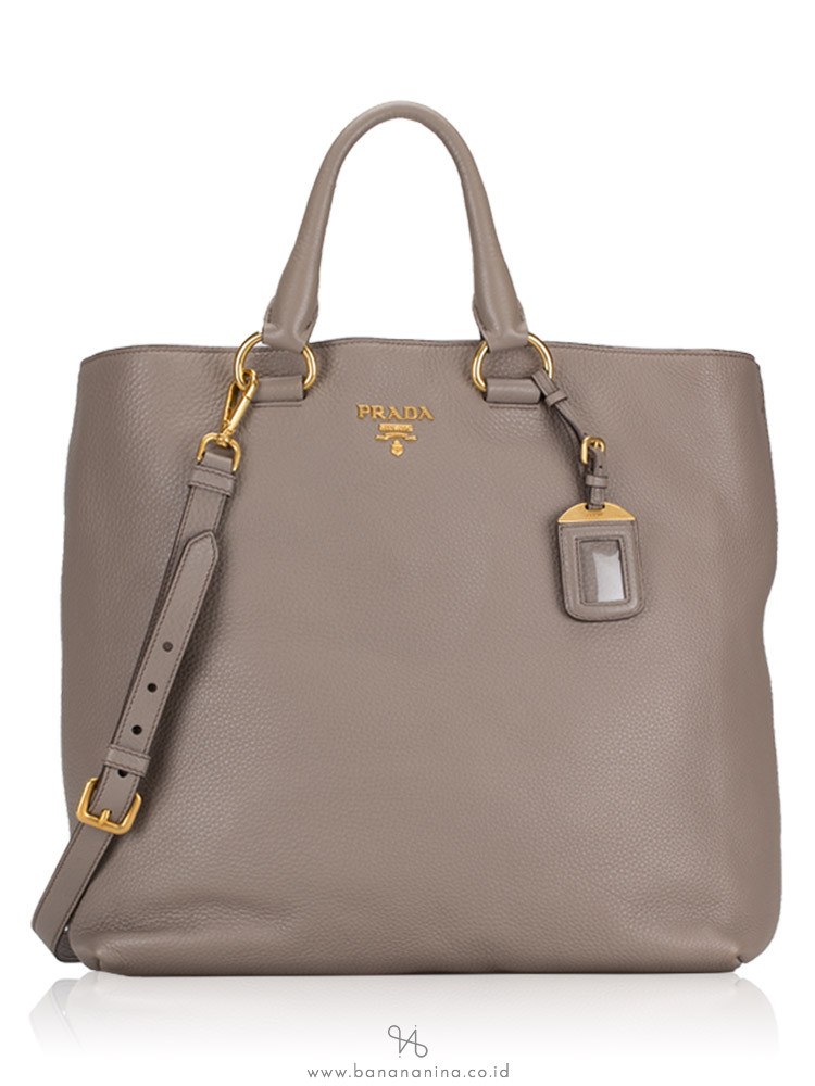 PRADA BN1713 Vitello Daino Tote Argilla