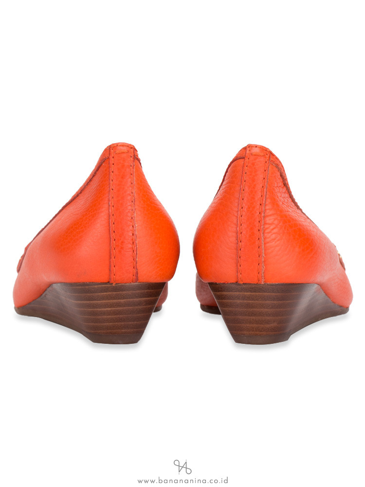TORY BURCH Leticia Leather Open Toe Mid Wedge Orange Sz 7