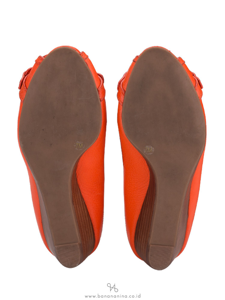 TORY BURCH Leticia Leather Open Toe Mid Wedge Orange Sz 7