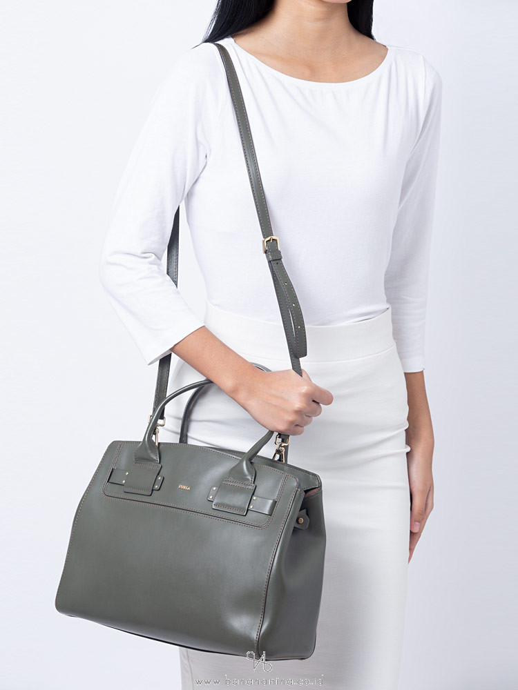 FURLA Lucky Leather Medium Tote Army