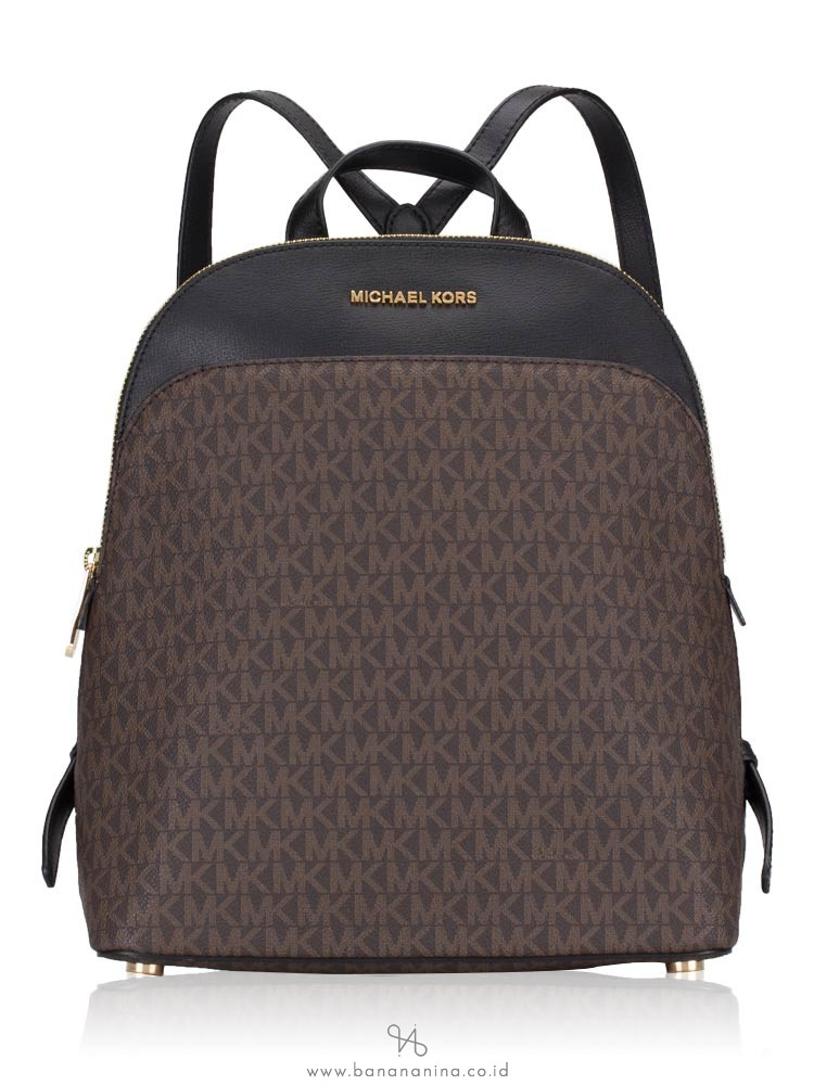 MICHAEL KORS Emmy Monogram Large Dome Backpack Brown Black