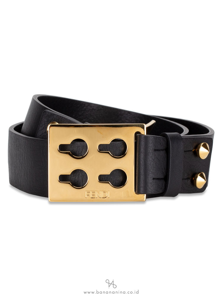 FENDI Studded Sliding Leather Belt Black