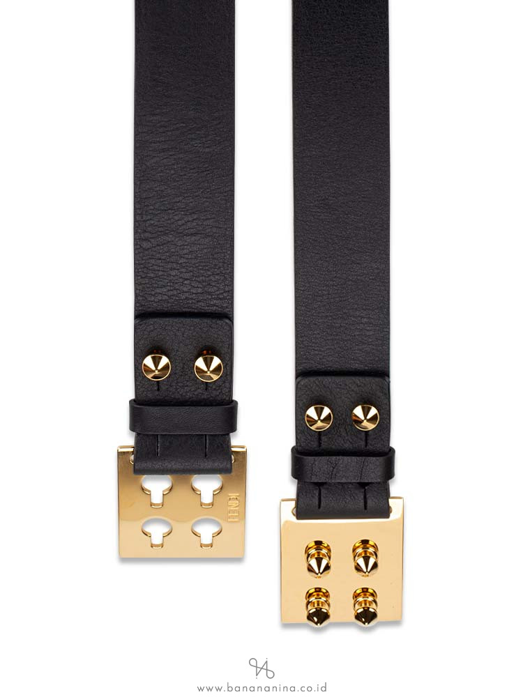 FENDI Studded Sliding Leather Belt Black