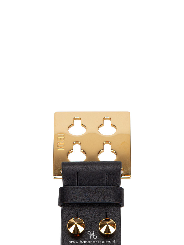 FENDI Studded Sliding Leather Belt Black