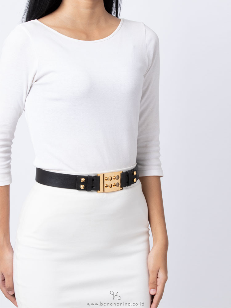 FENDI Studded Sliding Leather Belt Black