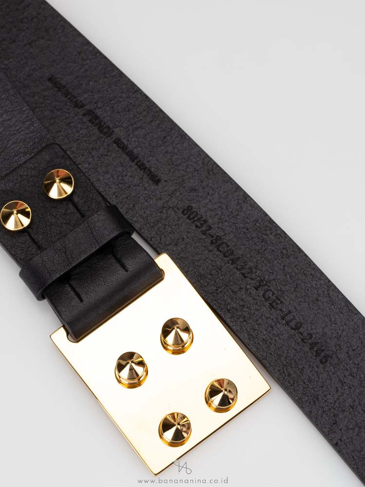 FENDI Studded Sliding Leather Belt Black