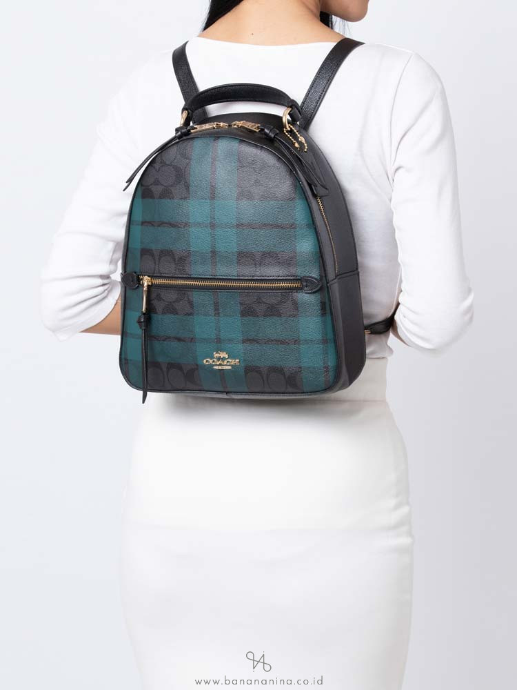 COACH 80056 Signature Field Plaid Jordyn Backpack Black Ocean Multi