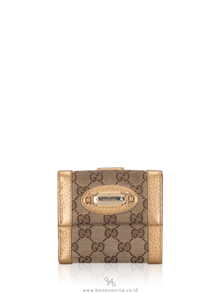 GUCCI Canvas Small Wallet Beige Bronze