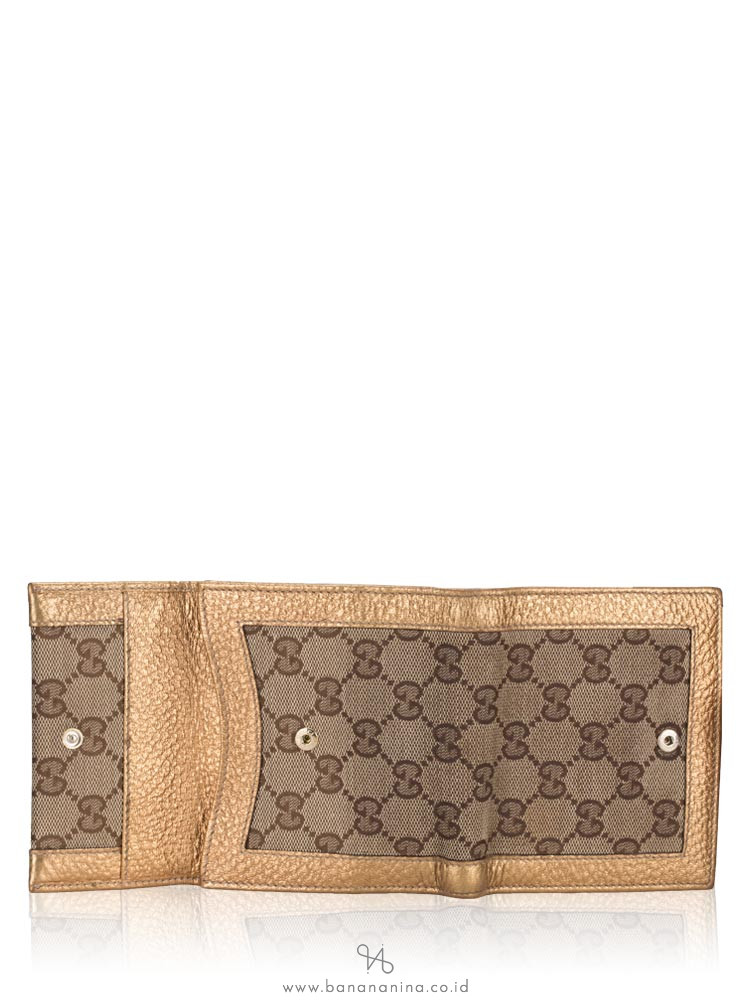 GUCCI Canvas Small Wallet Beige Bronze