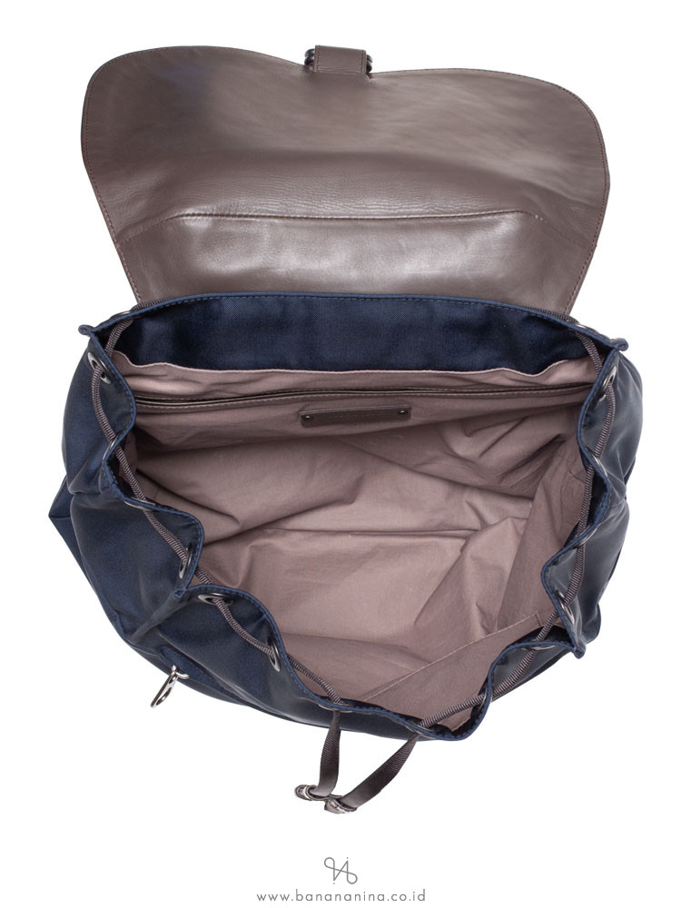 BOTTEGA VENETA Canvas and Intrecciato Nappa Backpack Tourmaline Espresso
