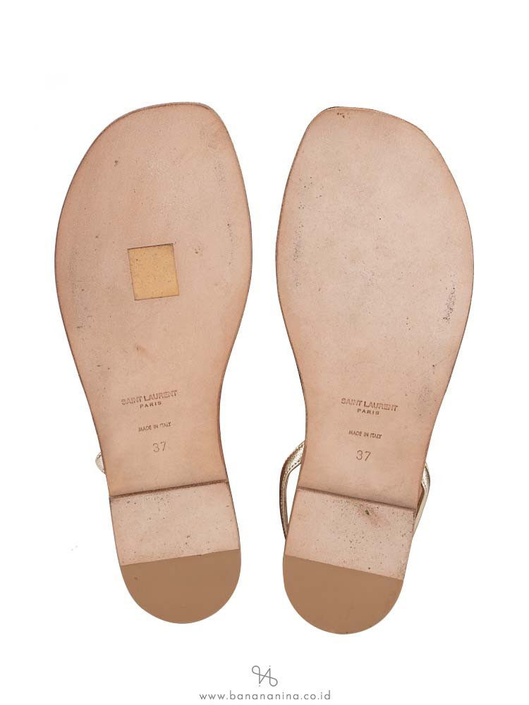 YSL Nu Pieds T-Strap Sandals Platino Sz 37