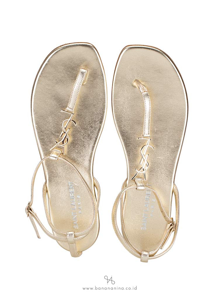 YSL Nu Pieds T-Strap Sandals Platino Sz 37