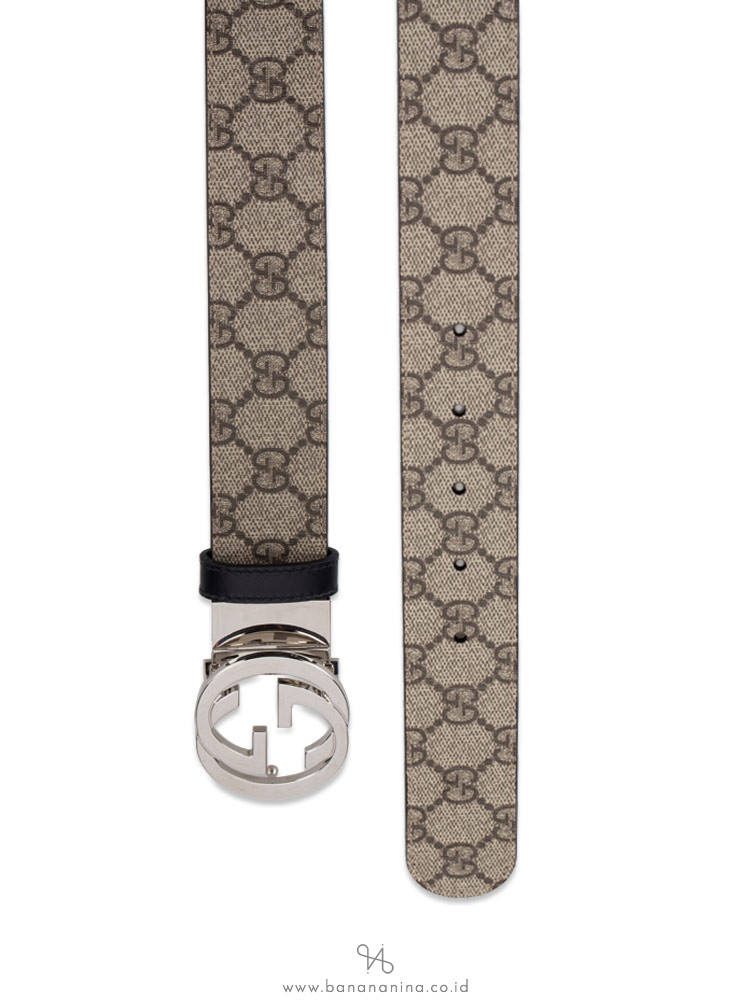GUCCI GG Supreme Interlocking G Belt Beige Black