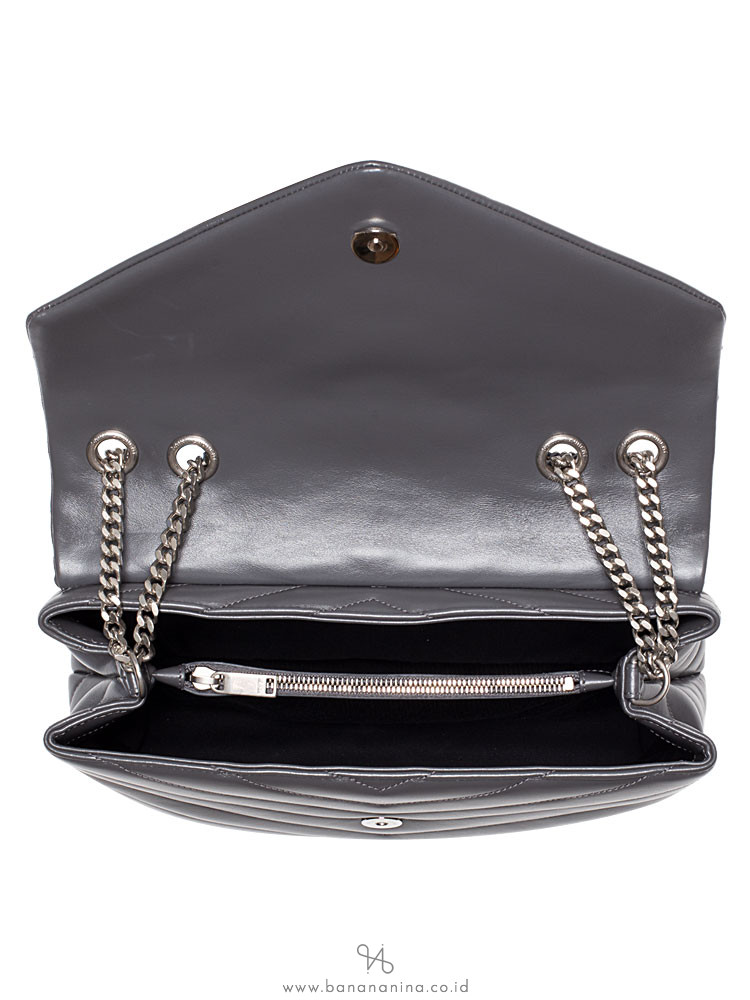 YSL Matelasse Medium Loulou Chain Bag Pearl Grey
