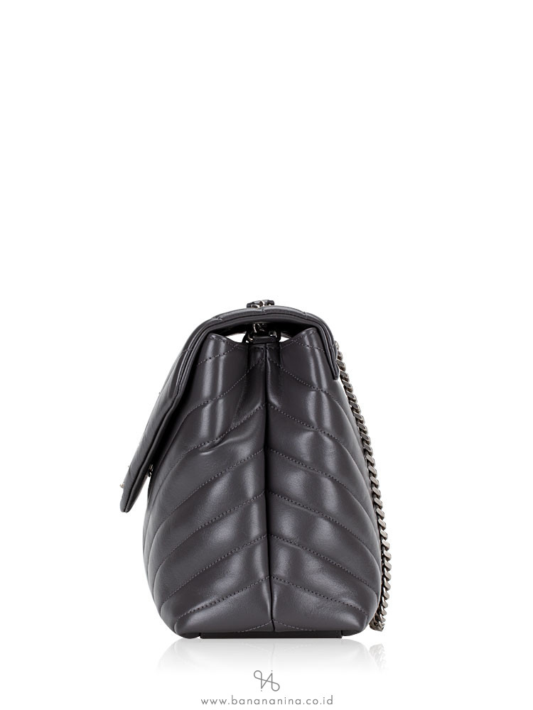 YSL Matelasse Medium Loulou Chain Bag Pearl Grey