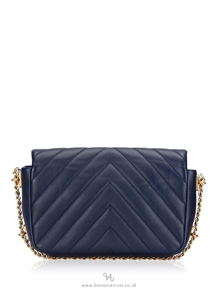 CHANEL Chevron Quilted Mini Rectangular Flap Bag Navy