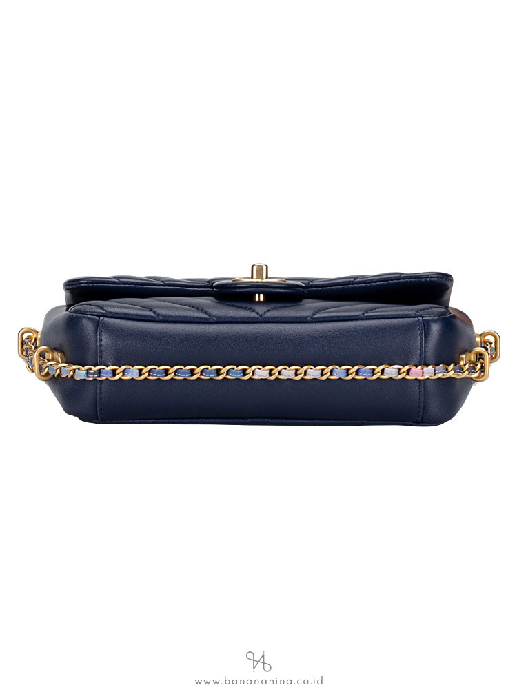 CHANEL Chevron Quilted Mini Rectangular Flap Bag Navy