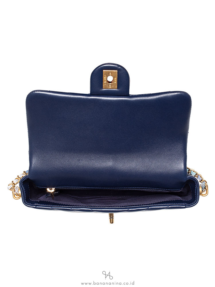 CHANEL Chevron Quilted Mini Rectangular Flap Bag Navy