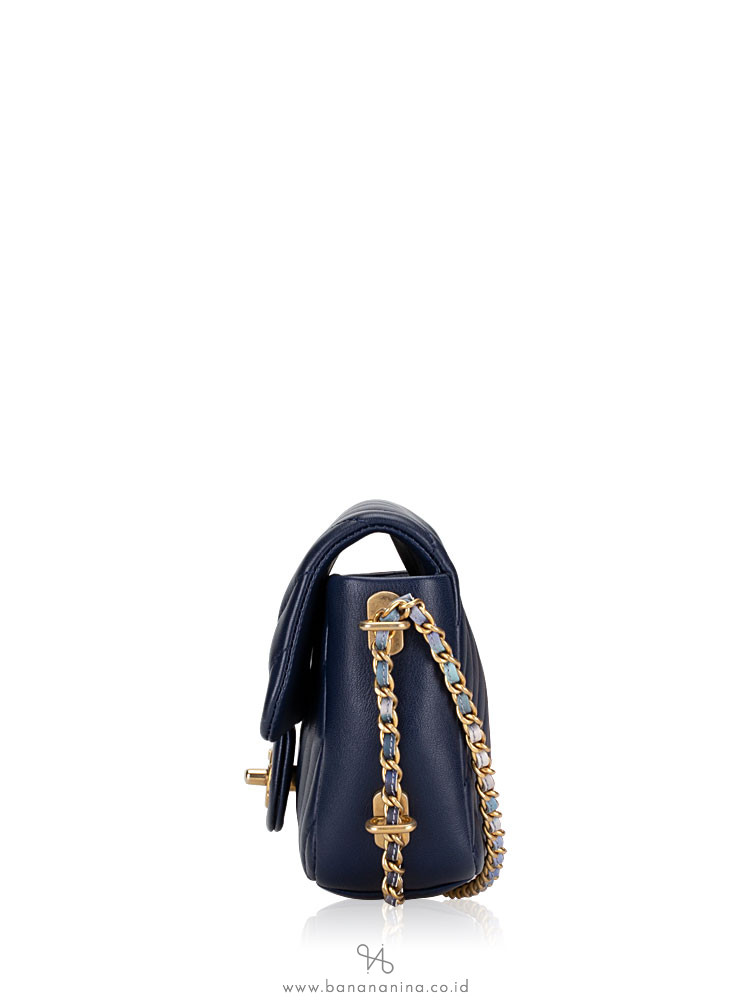 CHANEL Chevron Quilted Mini Rectangular Flap Bag Navy