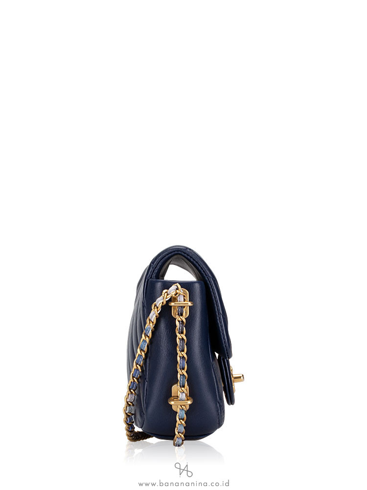 CHANEL Chevron Quilted Mini Rectangular Flap Bag Navy