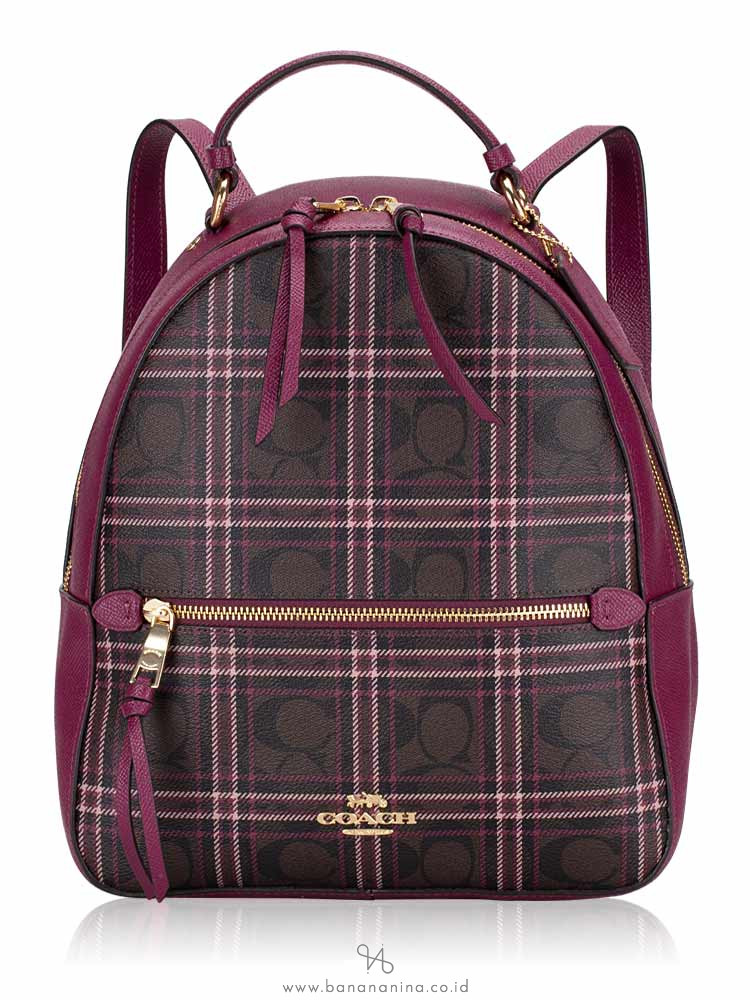 COACH 80051 Signature Shirting Plaid Jordyn Backpack Brown Fuchsia Multi