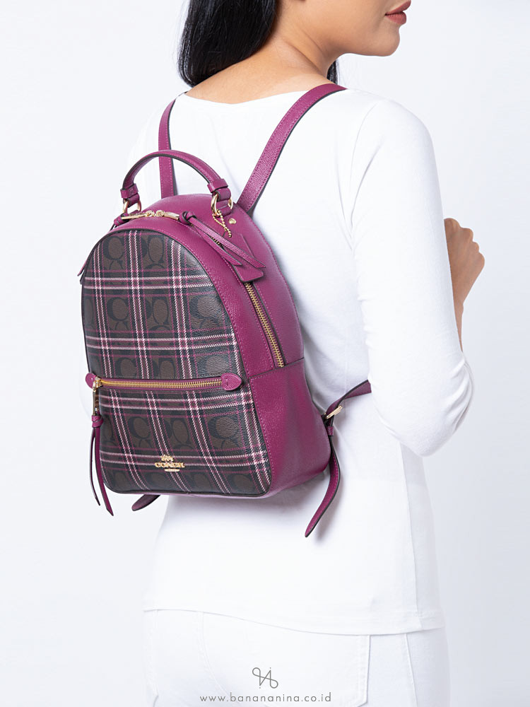 COACH 80051 Signature Shirting Plaid Jordyn Backpack Brown Fuchsia Multi