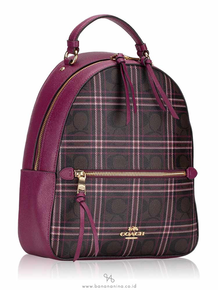 COACH 80051 Signature Shirting Plaid Jordyn Backpack Brown Fuchsia Multi