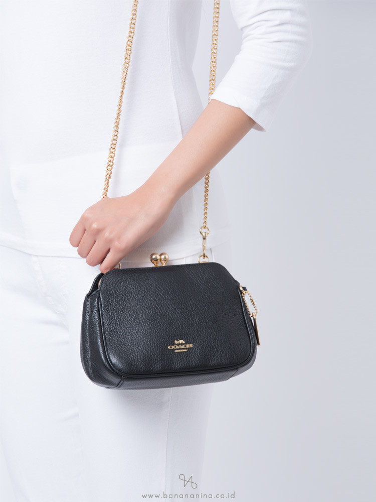 COACH 87822 Kisslock Leather Crossbody Black