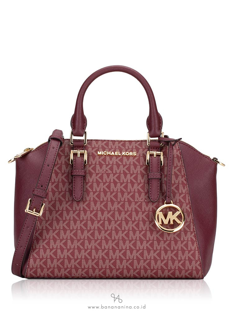 MICHAEL KORS Ciara Monogram Medium Messenger Oxblood