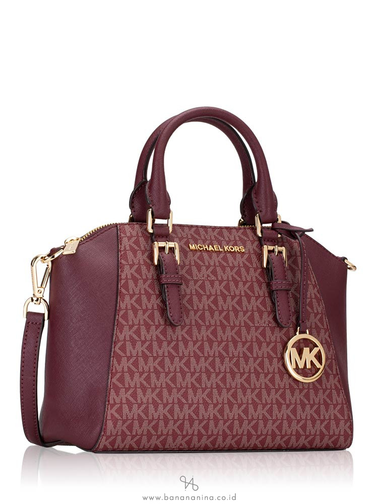 MICHAEL KORS Ciara Monogram Medium Messenger Oxblood
