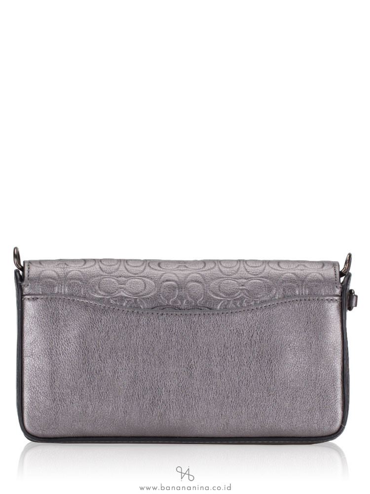 COACH 40649 Signature Leather Dinky Crossbody Metallic Graphite