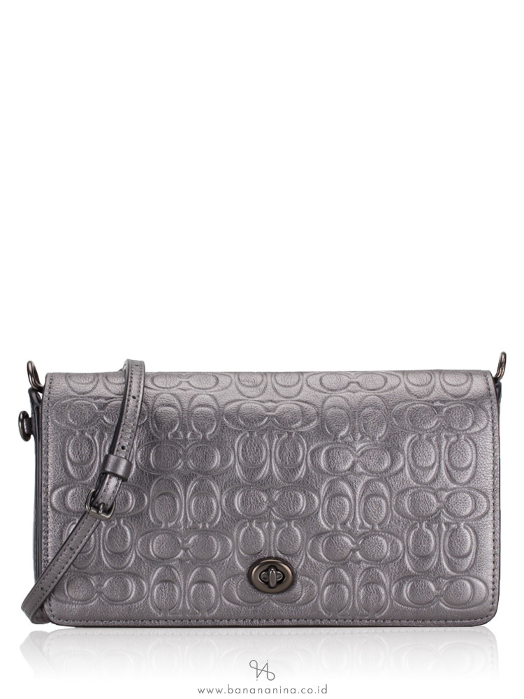 COACH 40649 Signature Leather Dinky Crossbody Metallic Graphite
