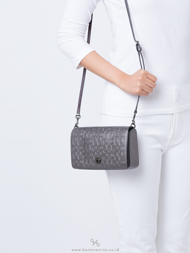 COACH 40649 Signature Leather Dinky Crossbody Metallic Graphite