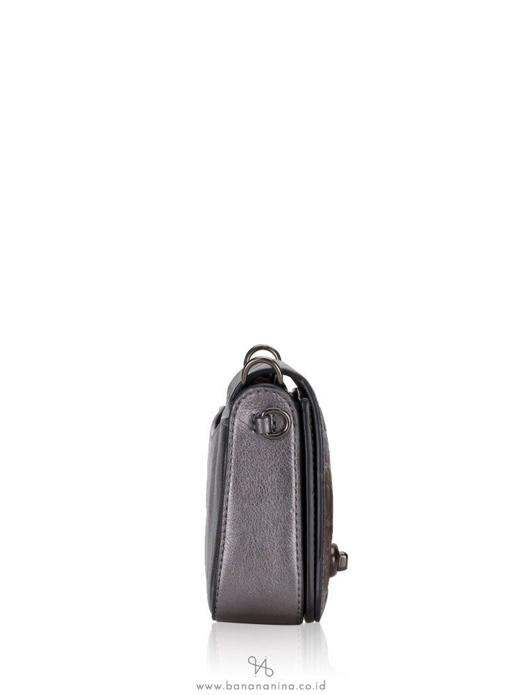 COACH 40649 Signature Leather Dinky Crossbody Metallic Graphite